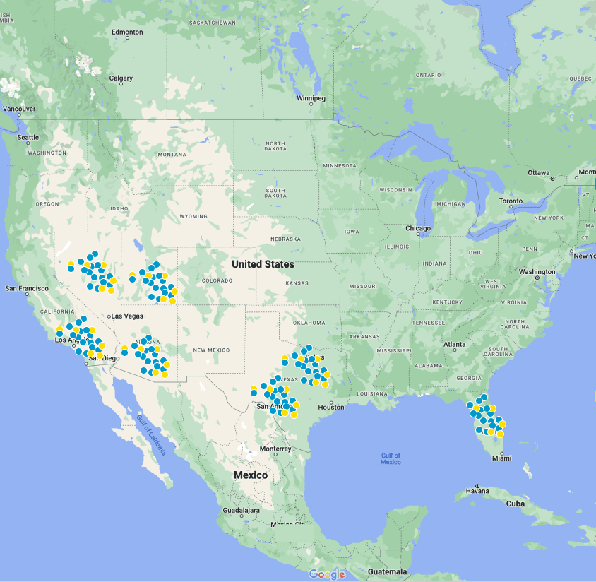 USA map with Eos clubs