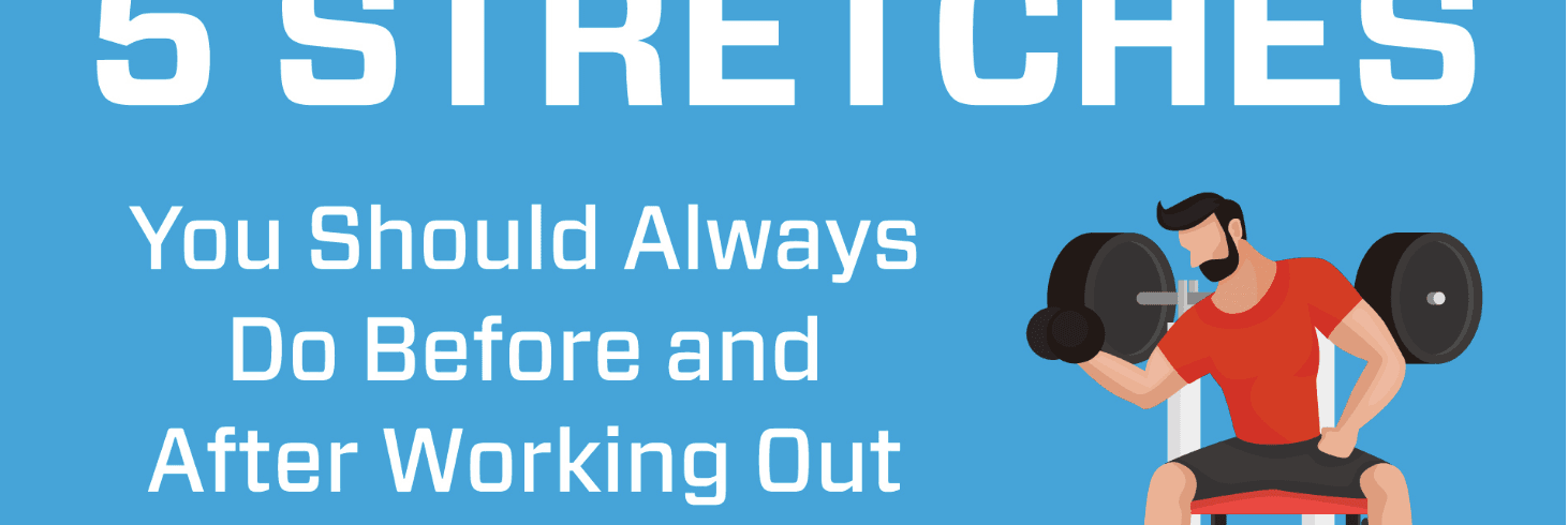 An infographic titled "5 Stretches You Should Always Do Before and After Working Out."