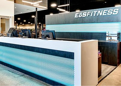 indoor shot of a modern eos gym front desk