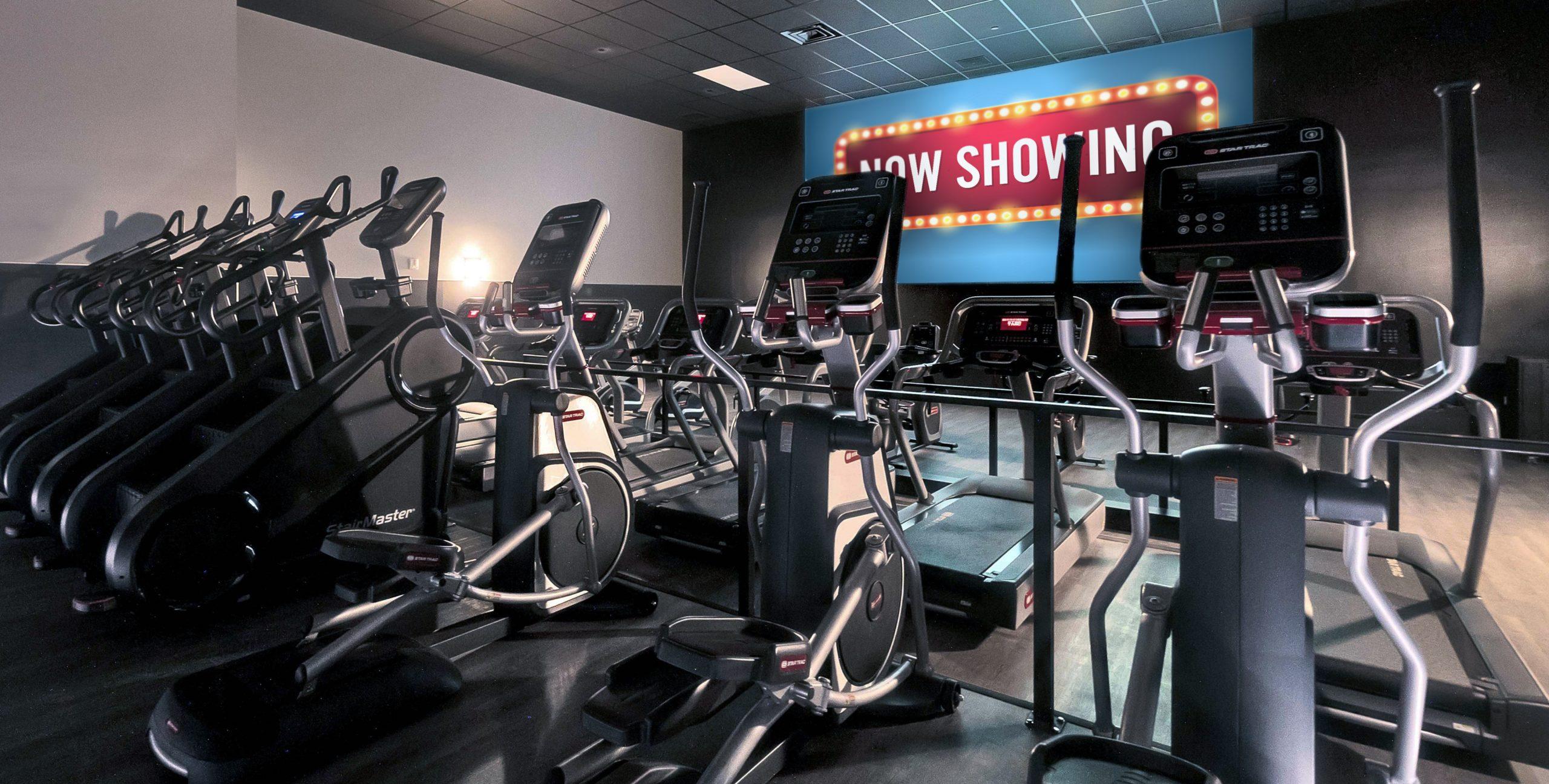 modern cinema and cardio room at eos fitness gyms