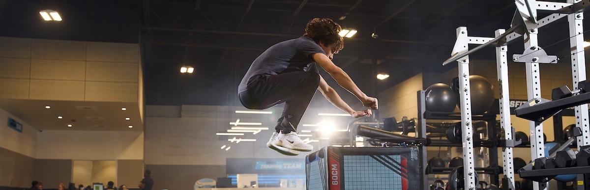plyo box exercises on indoor turf