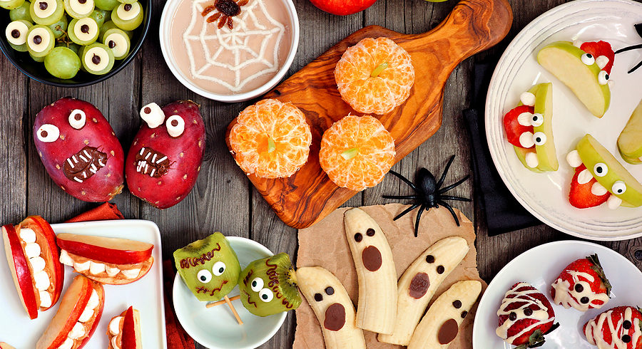 Healthy Halloween Fruit Snacks. Selection Of Fun, Spooky Treats.
